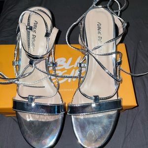 Public Desire silver low block heels | US size 8